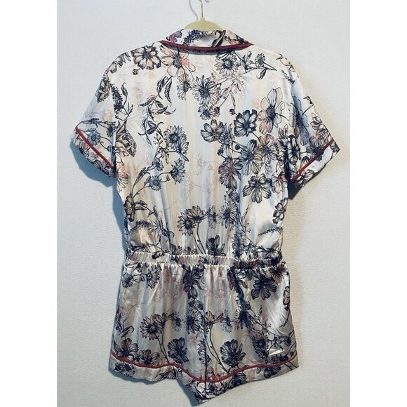 Victorias Secret Romper Womens Large Pink Stiped Floral Satin Ribbon Tie Flirty - Picture 5 of 8